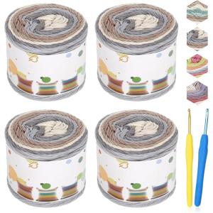 Katech Gradient Cake Yarn for Crocheting & Knitting – Ombre Yarn with Vibrant Colors, Soft Cotton for Scarves, Shawls, Blankets & Garments (4x100g)(Color B)