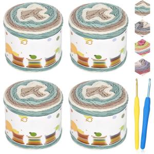 Katech Gradient Cake Yarn for Crocheting & Knitting – Ombre Yarn with Vibrant Colors, Soft Cotton for Scarves, Shawls, Blankets & Garments (4x100g)(Color A)