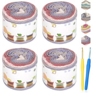 Katech Gradient Cake Yarn for Crocheting & Knitting – Ombre Yarn with Vibrant Colors, Soft Cotton for Scarves, Shawls, Blankets & Garments (4x100g)(Color C)