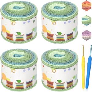 Katech Gradient Cake Yarn for Crocheting & Knitting – Ombre Yarn with Vibrant Colors, Soft Cotton for Scarves, Shawls, Blankets & Garments (4x100g)(Color G)