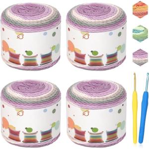 Katech Gradient Cake Yarn for Crocheting & Knitting – Ombre Yarn with Vibrant Colors, Soft Cotton for Scarves, Shawls, Blankets & Garments (4x100g)(Color F)