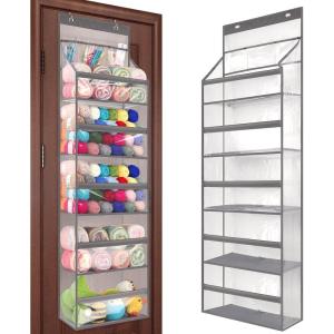 Katech Hanging Yarn Storage Organizer, Large Capacity Knitting Organizer Storage with 5 Transparent Compartments 3 Pocket for Yarns Enthusiasts, Over The Door Storage Bag for Crochet Hooks Yarn Balls