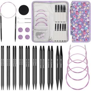 Katech Interchangeable Knitting Needles Set- 9 Pairs Circular Knitting Needles Size 2.5, 4, 5, 6, 7, 8, 9, 10,11, Round Knittings Needle with Cable and Case Accessories for Sweater Sock, Blanket(4.53IN)