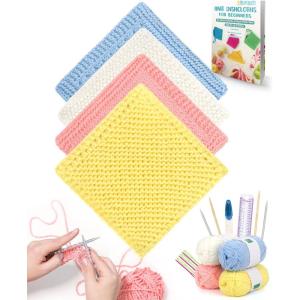 Katech Knitting Kit for Beginners-Learn to Knit Dishcloth-Beginner Knitting Kit for Adults with Knitting Book, Knitting Needles,Beginner Yarn, Yarn Needle, Craft Kits Gift (Beginner to Expert)(Colorful B)