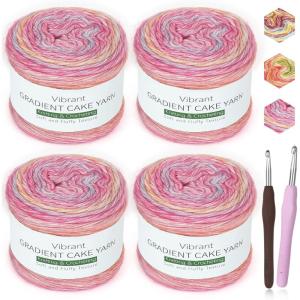 Katech Ombré Yarn for Crocheting-Gradient Cake Yarn-4x100g 60% Cotton 30% Acrylic 10% Wool-Ombré Multicolor Soft Rainbow Cotton Crochet Yarn for Scarves, Shawls, Blankets and Garments(G)(J)