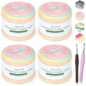 Katech Ombré Yarn for Crocheting-Gradient Cake Yarn-4x100g 60% Cotton 30% Acrylic 10% Wool-Ombré Multicolor Soft Rainbow Cotton Crochet Yarn for Scarves, Shawls, Blankets and Garments(G)(P)