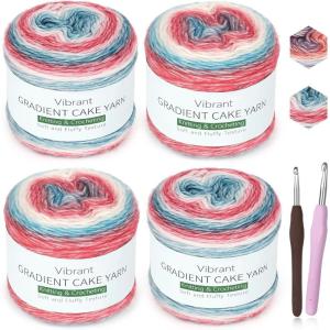 Katech Ombré Yarn for Crocheting-Gradient Cake Yarn-4x100g 60% Cotton 30% Acrylic 10% Wool-Ombré Multicolor Soft Rainbow Cotton Crochet Yarn for Scarves, Shawls, Blankets and Garments(G)(M)