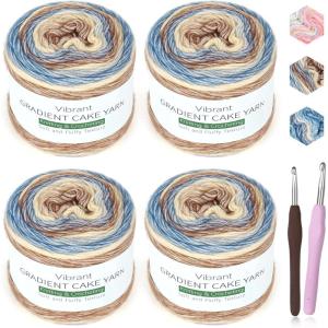 Katech Ombré Yarn for Crocheting-Gradient Cake Yarn-4x100g 60% Cotton 30% Acrylic 10% Wool-Ombré Multicolor Soft Rainbow Cotton Crochet Yarn for Scarves, Shawls, Blankets and Garments(G)(A)