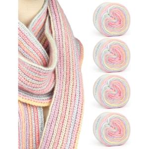 Katech Ombré Yarn for Crocheting-Gradient Cake Yarn-4x100g 60% Cotton 30% Acrylic 10% Wool-Ombré Multicolor Soft Rainbow Cotton Crochet Yarn for Scarves, Shawls, Blankets and Garments(G)(B)