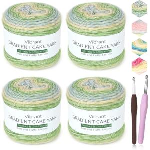 Katech Ombré Yarn for Crocheting-Gradient Cake Yarn-4x100g 60% Cotton 30% Acrylic 10% Wool-Ombré Multicolor Soft Rainbow Cotton Crochet Yarn for Scarves, Shawls, Blankets and Garments(G)(F)