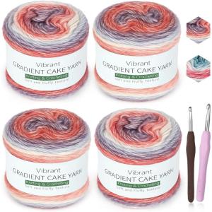 Katech Ombré Yarn for Crocheting-Gradient Cake Yarn-4x100g 60% Cotton 30% Acrylic 10% Wool-Ombré Multicolor Soft Rainbow Cotton Crochet Yarn for Scarves, Shawls, Blankets and Garments(G)(L)