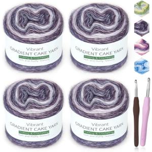 Katech Ombré Yarn for Crocheting-Gradient Cake Yarn-4x100g 60% Cotton 30% Acrylic 10% Wool-Ombré Multicolor Soft Rainbow Cotton Crochet Yarn for Scarves, Shawls, Blankets and Garments(G)(D)