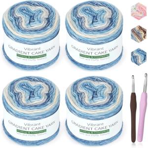 Katech Ombré Yarn for Crocheting-Gradient Cake Yarn-4x100g 60% Cotton 30% Acrylic 10% Wool-Ombré Multicolor Soft Rainbow Cotton Crochet Yarn for Scarves, Shawls, Blankets and Garments(G)(G)