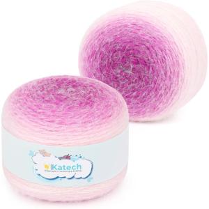 Katech Ombre Yarn for Crocheting-Large Skein of Gradient Yarn Cake-2 Pack of 190g/6.7 oz-71% Acrylic,29% Nylon- #4 Medium-Soft Knitting/Crochet Yarns for Star Blankets, Scarves, Shawls and Garments(B)(Color C)