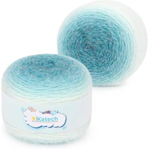Katech Ombre Yarn for Crocheting-Large Skein of Gradient Yarn Cake-2 Pack of 190g/6.7 oz-71% Acrylic,29% Nylon- #4 Medium-Soft Knitting/Crochet Yarns for Star Blankets, Scarves, Shawls and Garments(B)(Color B)