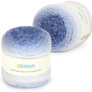 Katech Ombre Yarn for Crocheting-Large Skein of Gradient Yarn Cake-2 Pack of 200g/7.05 oz-80% Acrylic,20% Nylon- #4 Medium-Perfect for Star Blankets, Scarves, Shawls and Garments (A)(Color B)