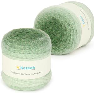 Katech Ombre Yarn for Crocheting-Large Skein of Gradient Yarn Cake-2 Pack of 200g/7.05 oz-80% Acrylic,20% Nylon- #4 Medium-Perfect for Star Blankets, Scarves, Shawls and Garments (A)(Color E)