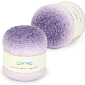 Katech Ombre Yarn for Crocheting-Large Skein of Gradient Yarn Cake-2 Pack of 200g/7.05 oz-80% Acrylic,20% Nylon- #4 Medium-Perfect for Star Blankets, Scarves, Shawls and Garments (A)(Color A)