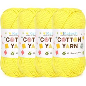 Katech Pure Cotton Yarn for Crocheting & Knitting–Soft Sport Weight CYC #2, 6 Skeins (50g Each, 300g Total), Ideal Crochet Yarn for Dishcloths, Baby Clothes, Socks, Lightweight Scarves（Soft White）(Soft Yellow C)