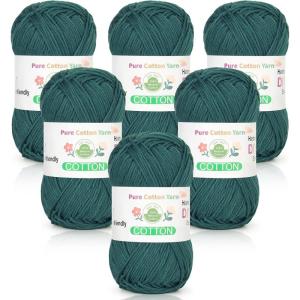 Katech Pure Cotton Yarn for Crocheting & Knitting–Soft Sport Weight CYC #2, 6 Skeins (50g Each, 300g Total), Ideal Crochet Yarn for Dishcloths, Baby Clothes, Socks, Lightweight Scarves（Soft White）(Slate Green)