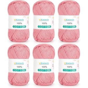 Katech Pure Cotton Yarn for Crocheting & Knitting–Soft Sport Weight CYC #2, 6 Skeins (50g Each, 300g Total), Ideal Crochet Yarn for Dishcloths, Baby Clothes, Socks, Lightweight Scarves（Soft White）(Nude Pink)