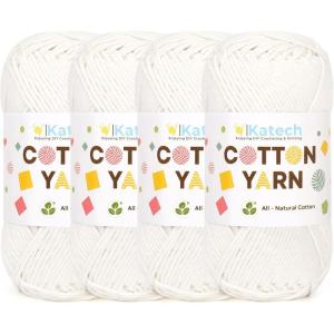 Katech Pure Cotton Yarn for Crocheting & Knitting–Soft Sport Weight CYC #2, 6 Skeins (50g Each, 300g Total), Ideal Crochet Yarn for Dishcloths, Baby Clothes, Socks, Lightweight Scarves（Soft White）(Soft White B)