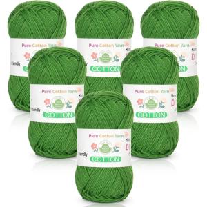 Katech Pure Cotton Yarn for Crocheting & Knitting–Soft Sport Weight CYC #2, 6 Skeins (50g Each, 300g Total), Ideal Crochet Yarn for Dishcloths, Baby Clothes, Socks, Lightweight Scarves（Soft White）(Grass)