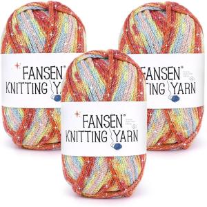 Katech Sparkle Ombre Yarn for Crocheting-3 Pack of 100g/3.53oz-#4 Medium-Glitter Rainbow Yarn for Crocheting, Durable Gradient Hollow Crochet Yarns for Bag, Carpet, Cushion, Doll, Dishcloth(Blue)(Red Ombre)