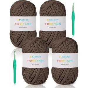 Katech T-Shirt Yarn in Pink for Crocheting, 4x100g/130yds Elastic Fabric Kit for Knitting & Hand DIY Projects, Home Decor(brown)