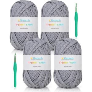 Katech T-Shirt Yarn in Pink for Crocheting, 4x100g/130yds Elastic Fabric Kit for Knitting & Hand DIY Projects, Home Decor(gray)