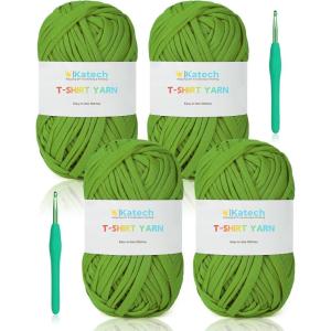Katech T-Shirt Yarn in Pink for Crocheting, 4x100g/130yds Elastic Fabric Kit for Knitting & Hand DIY Projects, Home Decor(green)