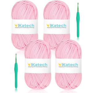 Katech T-Shirt Yarn in Pink for Crocheting, 4x100g/130yds Elastic Fabric Kit for Knitting & Hand DIY Projects, Home Decor(pink)