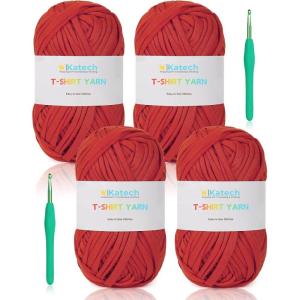 Katech T-Shirt Yarn in Pink for Crocheting, 4x100g/130yds Elastic Fabric Kit for Knitting & Hand DIY Projects, Home Decor(red)