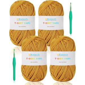 Katech T-Shirt Yarn in Pink for Crocheting, 4x100g/130yds Elastic Fabric Kit for Knitting & Hand DIY Projects, Home Decor(turmeric)
