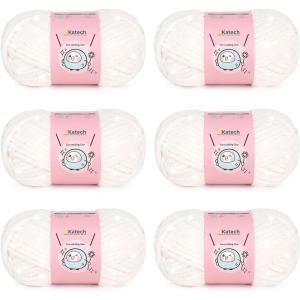 Katech Velvet Chenille Yarn for Crocheting-6 Pack of 50g/1.76oz-4 Medium (Worsted), Sparkle Chenille Yarn for Knitting, Fluffy Plush Baby Yarns for Blankets, Stuffed Animals, Scarves(Bright Yellow)(Pure White)