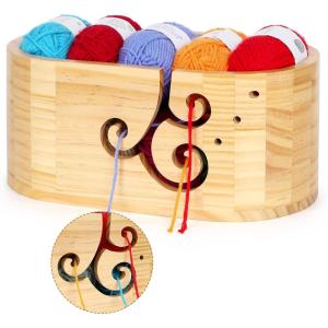 Katech Wooden Yarn Bowl for Knitting, Yarn Holder for Crocheting with 3 Holes, Extra Large Crochet Bowls Wool Storage for Knitter & Crocheter Tangle-Free Crafting, Gifts for Yarn Lovers-11″ x6″ x4.7″