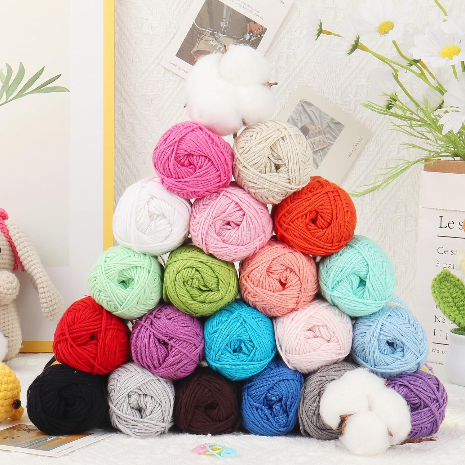 image:imageKatech 20 Mini 1OO Cotton Yarn for Crocheting2 Sport Weight1780yd of Baby Yarns for CraftsMulticolor Yarn Set for knitting Baby Clothes Rainbow AfghanStarter Kit for BeginnerampCrocheter25g89yd