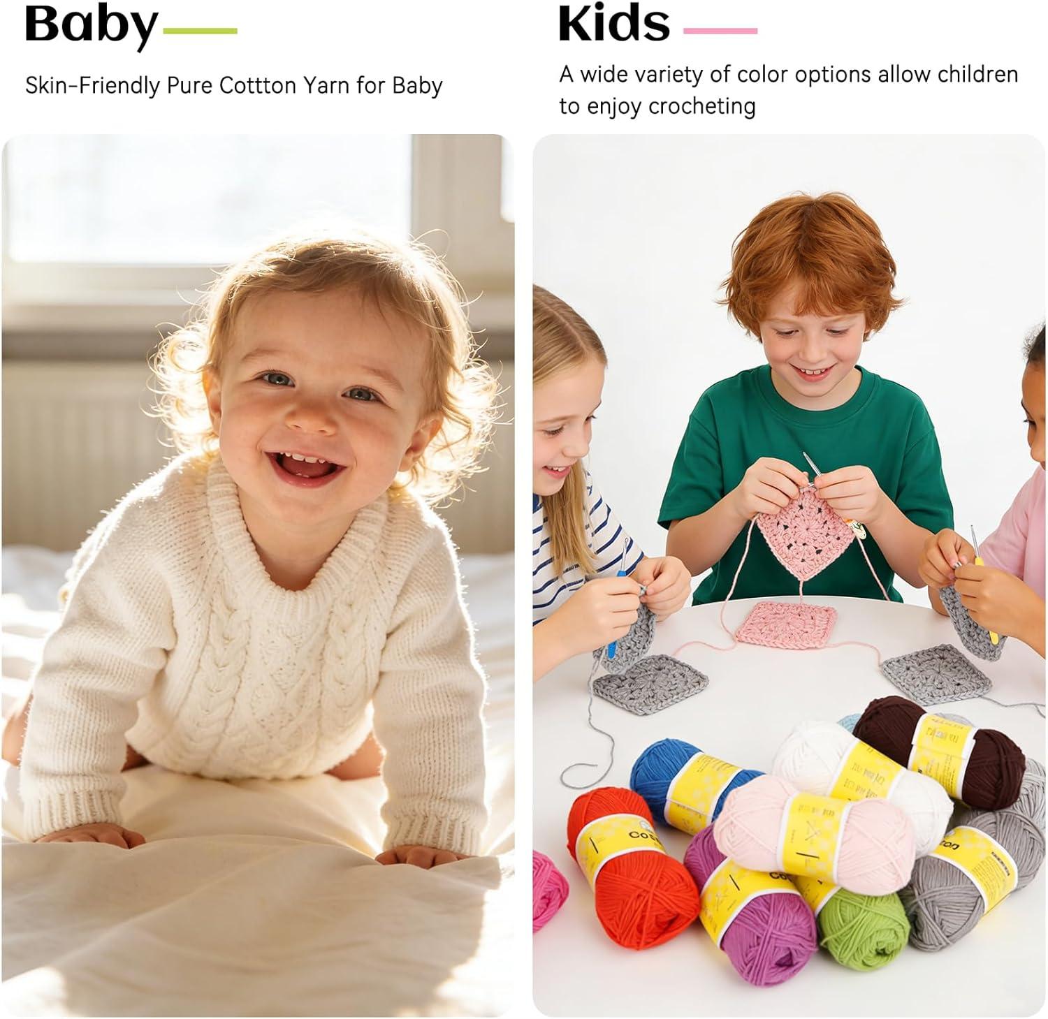 image:imageKatech 20 Mini 1OO Cotton Yarn for Crocheting2 Sport Weight1780yd of Baby Yarns for CraftsMulticolor Yarn Set for knitting Baby Clothes Rainbow AfghanStarter Kit for BeginnerampCrocheter25g89yd