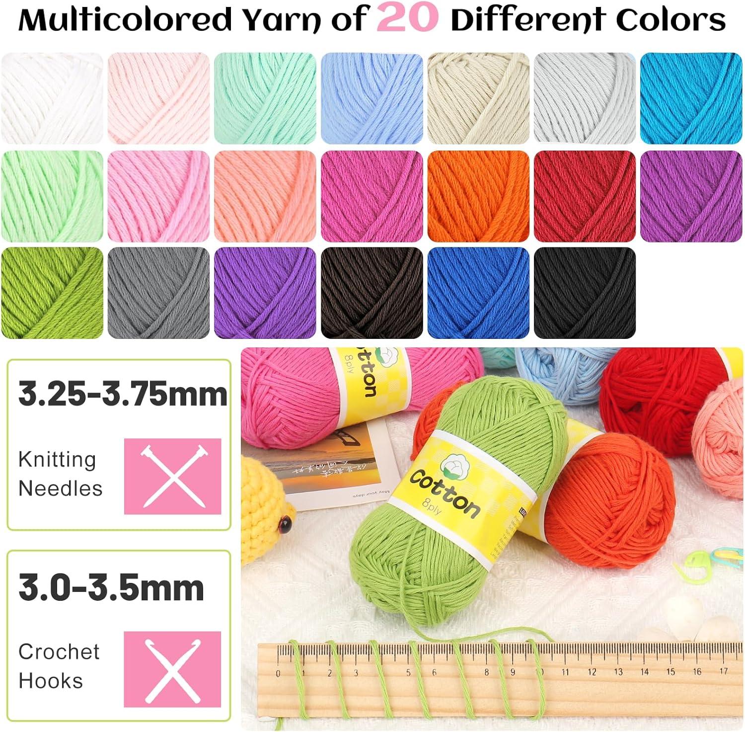 image:imageKatech 20 Mini 1OO Cotton Yarn for Crocheting2 Sport Weight1780yd of Baby Yarns for CraftsMulticolor Yarn Set for knitting Baby Clothes Rainbow AfghanStarter Kit for BeginnerampCrocheter25g89yd