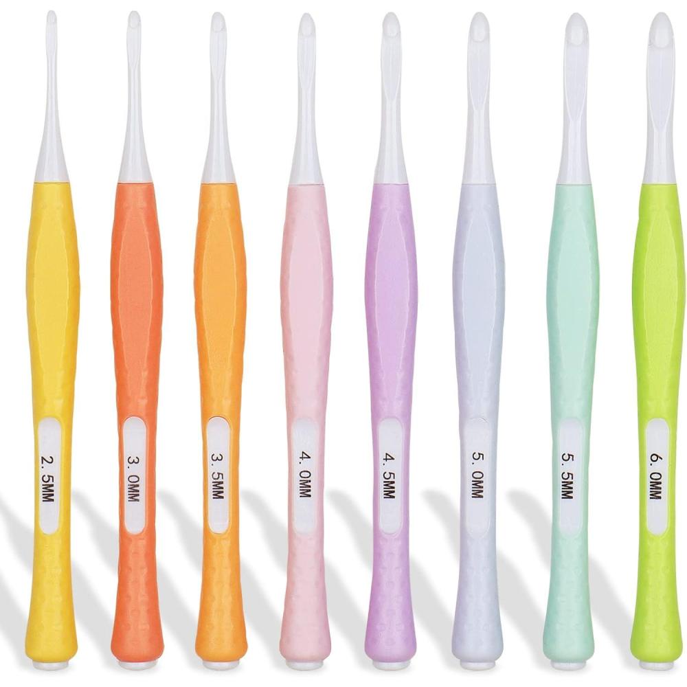 image:imageKatech 8 Pcs Inline Crochet Hooks Set Ergonomic Non Slip Crochet Hook for Crocheting Beginners Soft Grip Crochet Hooks for Arthritic Hands Extra Deep Hook Crochet Needles 25mm6mmCJ25mm  6mm