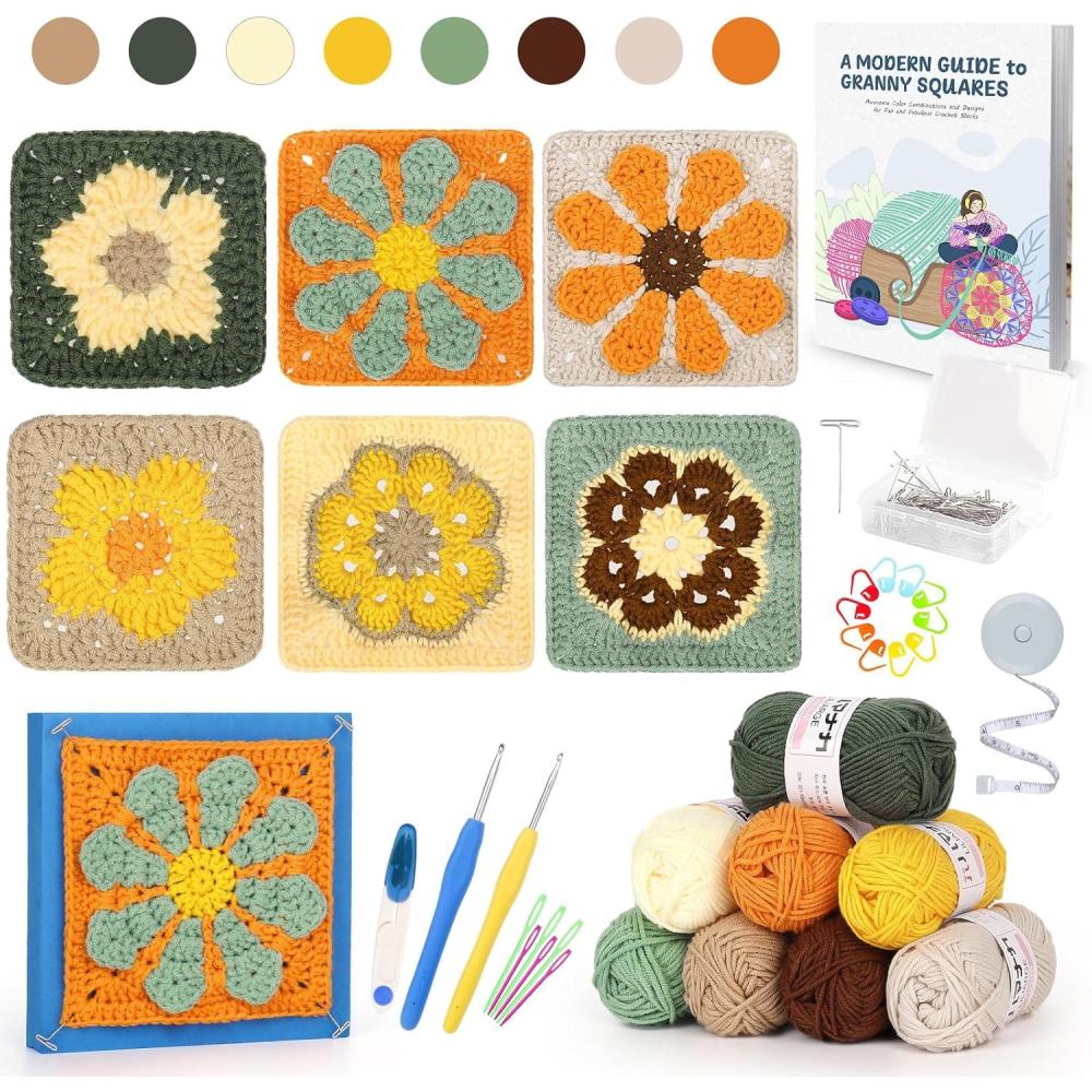 image:imageKatech Crochet Kit for Beginners Crochet Kit for Adults Advanced Learn to Crochet Floral Granny Square Kit WCrochet Blocking Mat Enough Yarn Beginner Crochet Kit WStepbyStep Instructions