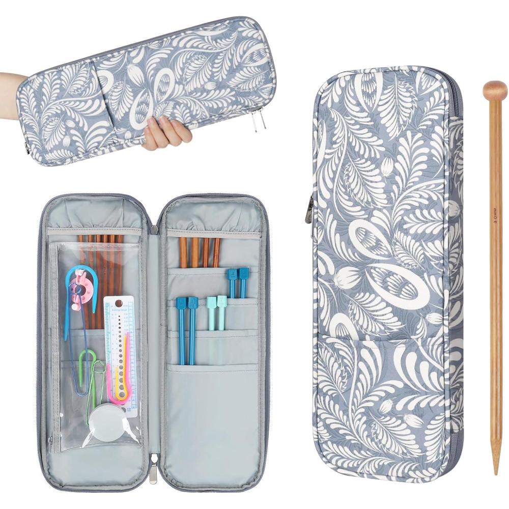 image:imageKatech Knitting Needle Case up to 14 Inches Portable Travel Needle Bag Organizer Zipper Bags for Tunisian Crochet Hook amp Knitting Needles Accessories Long Crochet Needle Case Blue