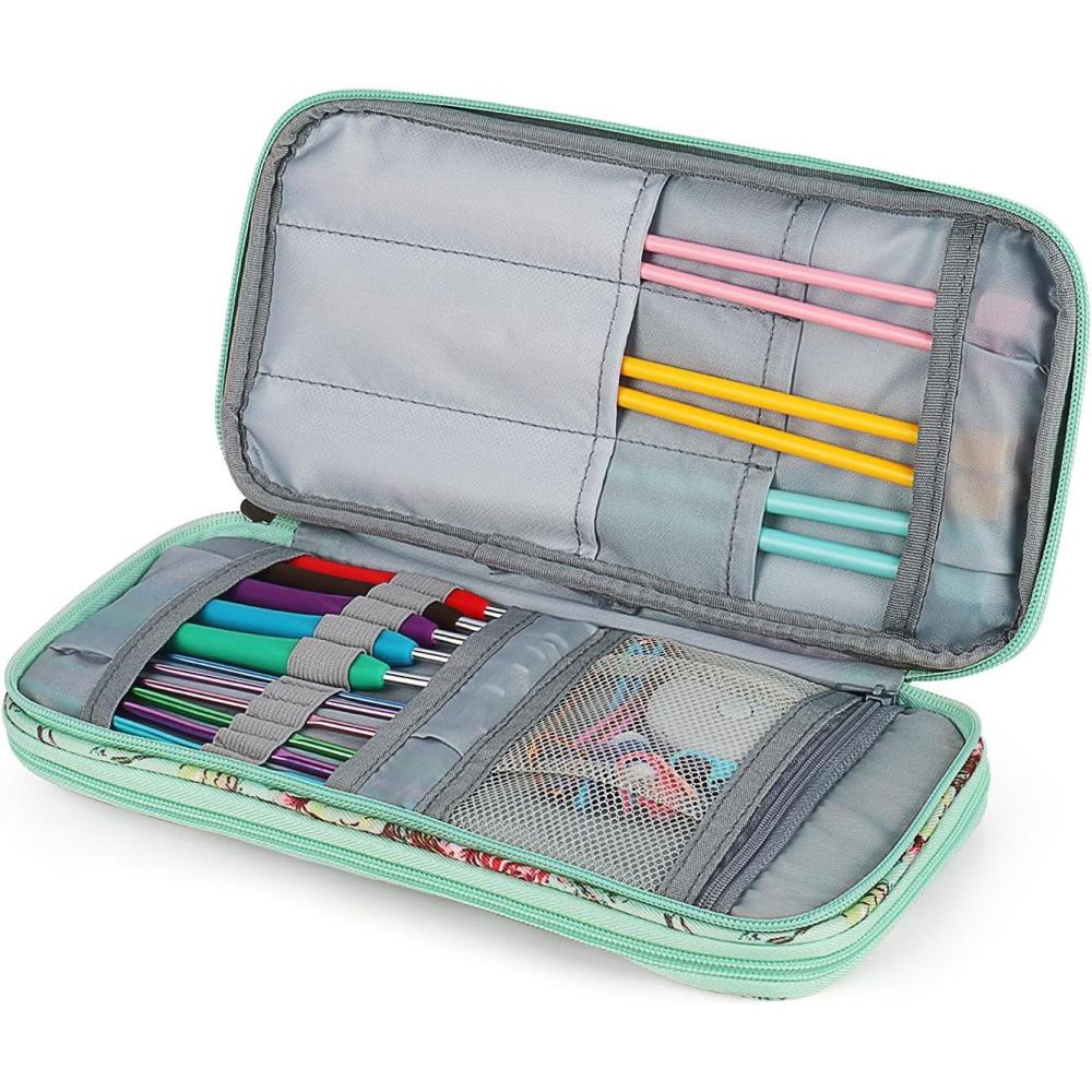 image:imageKatech Knitting Needles Case Empty Zipper Bags Organizer Portable Travel Crochet Hooks Storage Bag with Web Pocket and Holder Slots for Carrying Various Crochet Needles and Knitting AccessoriesGreen