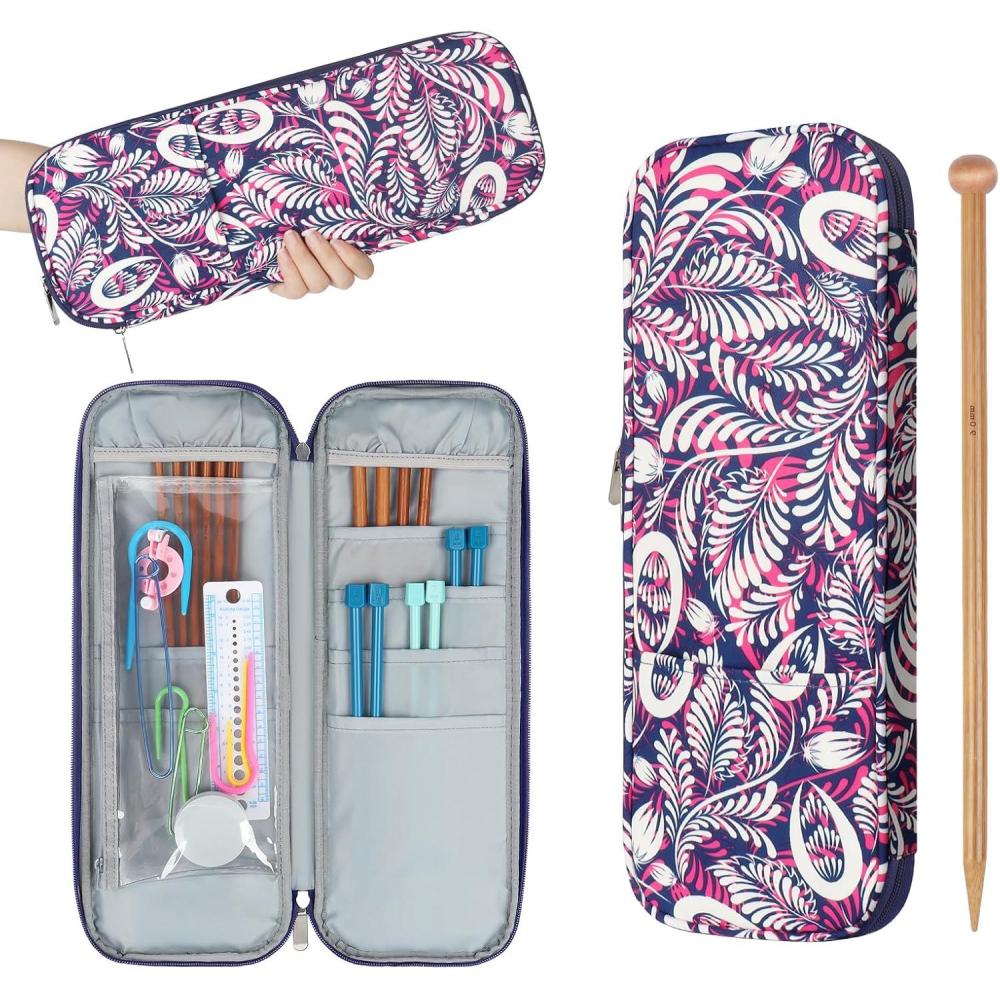 image:imageKatech Knitting Needles Case up To 14 Portable Travel Crochet Hooks Storage Bag Organizer with Transparent Pocket Knitting Needle Organizer for Carrying Knitting Needles Accessories Red