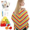 Katech Crochet Kit for Beginners Adults – Learn to Crochet Granny Square Shawl Kit with Step-by-Step Tutorials-Enough Yarn for Crocheting-Ergonomic Crochet Hooks and All Accessories You Need