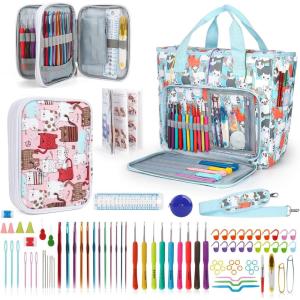 Katech 99 PCS Crochet Hooks Set with Case,Upgraded Crochet Bag Organizer Yarn Storage Bag-Extra Long Crochet Needles-All-in-one Crochet Hooks Kit for Beginners Adults Kids