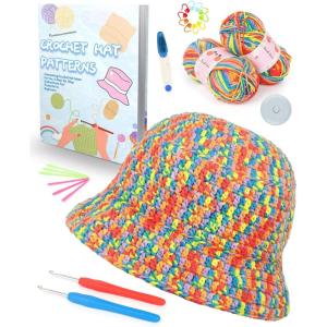 Katech Easy Crochet Kit for Beginners, Learn to Crochet Hat for Adults & Kids w/Step-by-Step Instructions-Complete Crocheting Kit for Real Starter-Ideal Gift(Rainbow)