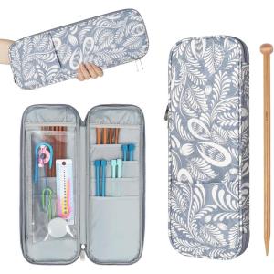 Katech Knitting Needle Case (up to 14 Inches), Portable Travel Needle Bag Organizer Zipper Bags for Tunisian Crochet Hook & Knitting Needles Accessories, Long Crochet Needle Case (Blue)