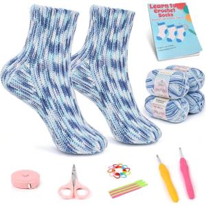 Katech Crochet Kit for Beginners, Complete Beginner Crochet Kit for Adults-4 Pcs Ombre Yarns & Step-by-Step Tutorial, Crochet Starter Kit for Socks-Gift for Crocheter, Crafter, Adults, Elders(B)