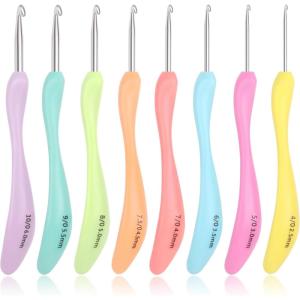 Katech 8 pcs Crochet Hooks Different Sizes Knitting Needles Set Ergonomic Handle Crochet Hook Kit DIY Craft Yarn Weaving Tools for Knitting Socks, Hat, Gloves, Sweater and Bag (2.5mm – 6.0mm)(Medium Size (2.5mm – 6.0mm))